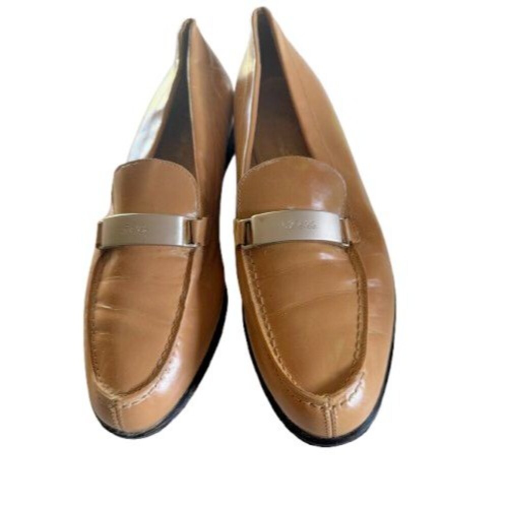 Fieramosca & Co.  Vintage Tan Leather Loafers with Silver Logo Plate Italy Sz 9